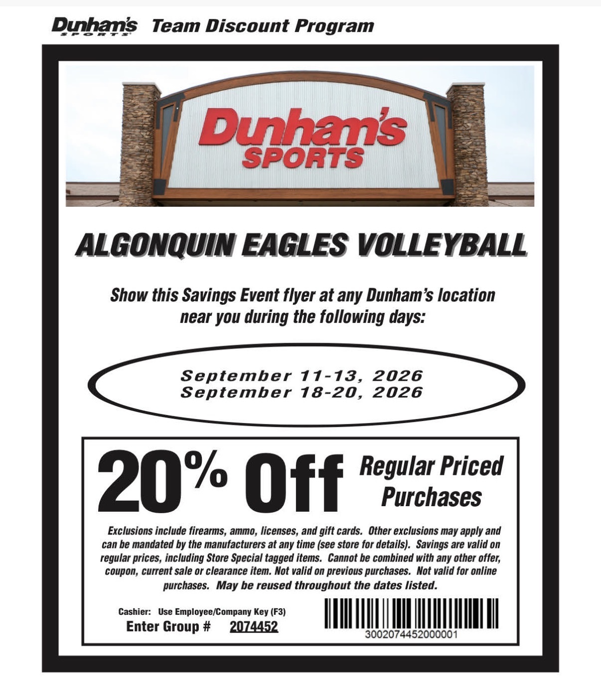 Dunham's Volleyball Discount Weekend